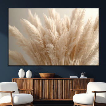 50300-MGV-CV-36X24-Pampas Grass Wall Art Canvas Print, Framed Minimalist Pampas Grass Art Picture Print, Beige Pampas Grass Perfect Minimalist Boho