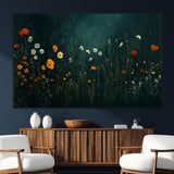 87037-MGV-CV-36X24-Wildflower Wall Art – Dark Botanical Floral Canvas Print, Modern Nature Painting Poster with Daisies Poppies Orange Flowers for