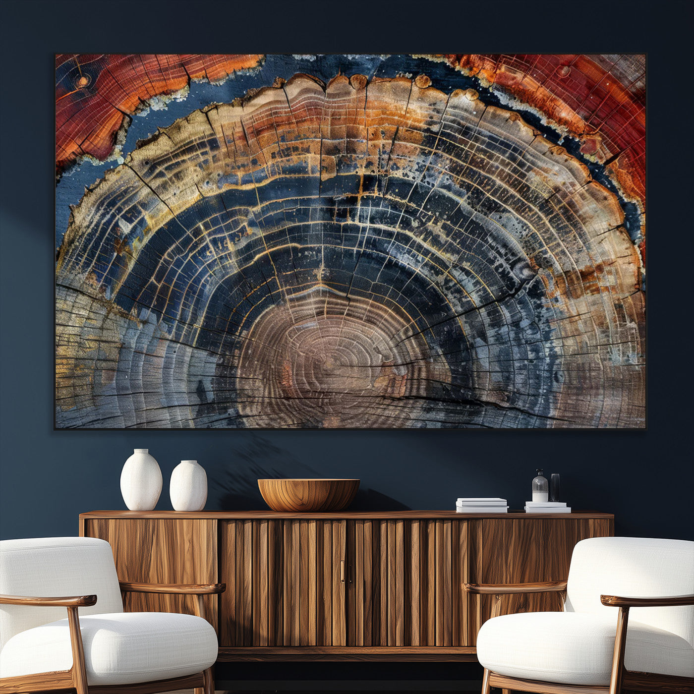 63519-MGV-CV-36X24-Tree Ring Wall Art – Rustic Nature Wood Grain Canvas Print, Abstract Natural Texture Artwork Poster for Living Room, Bedroom,