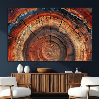 28555-MGV-CV-36X24-Tree Ring Wall Art – Rustic Wood Grain Canvas Print, Natural Texture Abstract Artwork Poster for Living Room, Bedroom, Office,