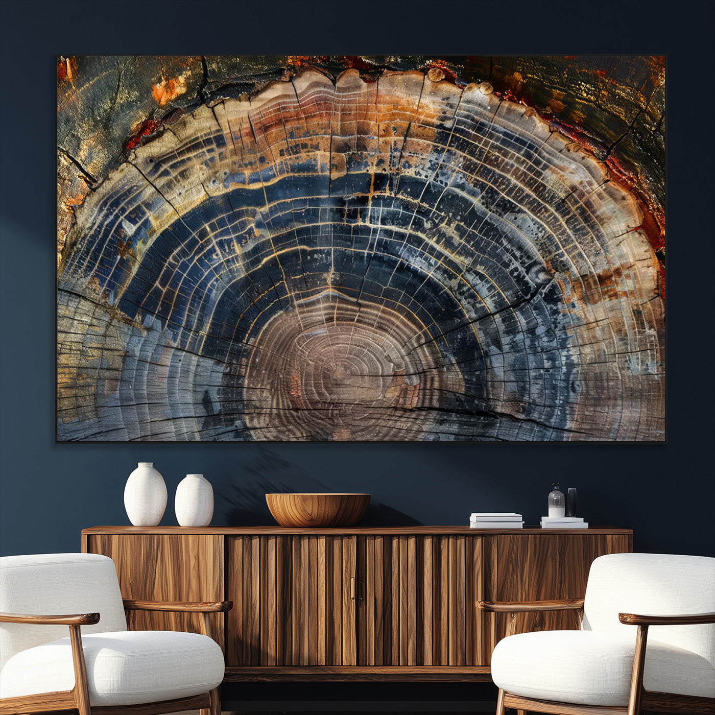 16193-MGV-CV-36X24-Tree Ring Wall Art – Abstract Wood Grain Canvas Print, Rustic Nature Texture Artwork Poster for Living Room, Bedroom, Office,