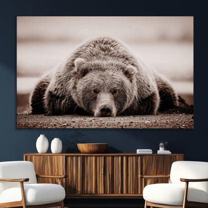 20611-SEG-FC-51X34_Oversize_Oversize-Grizzly Bear Wall Art – Majestic Wildlife Sepia Canvas Print, Rustic Nature Animal Artwork for Cabin, Lodge, Living Room, Bedroom,