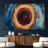 30457-SEG-FC-51X34_Oversize_Oversize-Tree Ring Abstract Wall Art – Blue and Brown Wood Grain Canvas Print, Modern Nature Inspired Painting for Rustic Living Room,