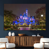 63560-MGV-CV-36X24-Fairy Tale Castle Wall Art – Magical Night Scene Canvas Print with Lights and Gardens, Fantasy Architecture Artwork for Living