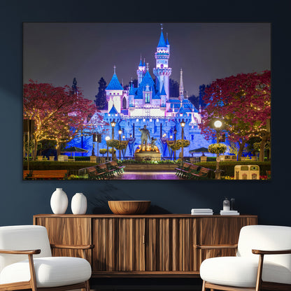 66710-MGV-CV-36X24-Enchanted Castle Wall Art – Magical Night Scene Canvas Print with Glowing Lights, Fantasy Architecture Artwork for Living Room,