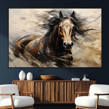 53001-SEG-FC-51X34_Oversize_Oversize-Wild Horse Wall Art – Majestic Stallion Canvas Print with Flowing Mane, Rustic Western Style Painting for Living Room, Office or