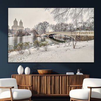60292-SEG-FC-51X34_Oversize_Oversize-Central Park Winter Wall Art – Snowy Bow Bridge Canvas Print, Scenic New York City Landscape Photography for Living Room, Bedroom