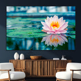 65933-SEG-FC-51X34_Oversize_Oversize-Pink Water Lily Wall Art – Lotus Flower Canvas Print with Reflection on Calm Water, Peaceful Botanical Artwork for Living Room,