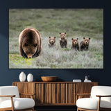 65087B-SEG-FC-51X34_Oversize_Oversize-Bear Family Wall Art – Wildlife Canvas Print Featuring Mother Bear with Cubs in Nature, Rustic Animal Artwork for Living Room,