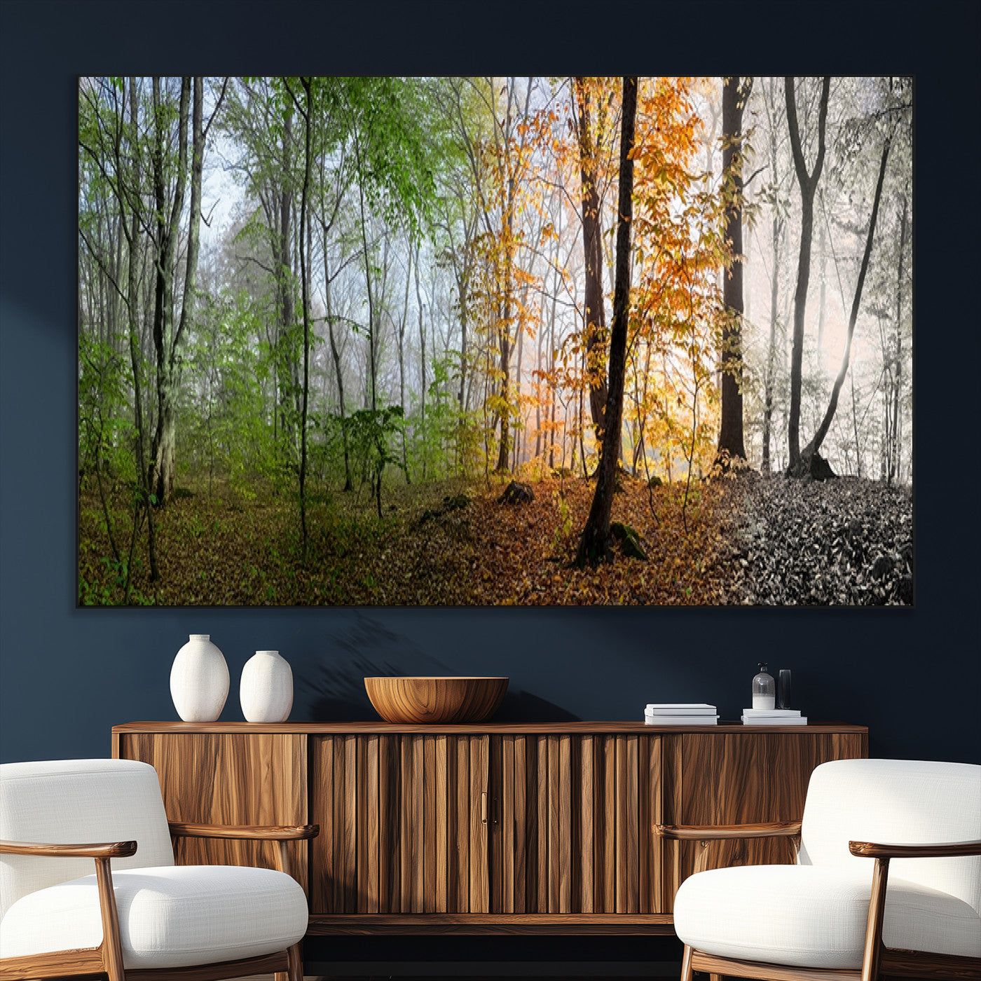 95317-SEG-FC-51X34_Oversize_Oversize-Four Seasons Forest Wall Art – Panoramic Nature Canvas Print Showing Spring, Summer, Autumn and Winter Landscape for Living Room,