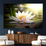 60352-SEG-FC-51X34_Oversize_Oversize-White Water Lily Wall Art – Lotus Flower Canvas Print with Sunlight Reflection, Peaceful Botanical Artwork for Living Room,
