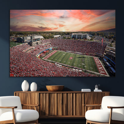 51135-SEG-FC-51X34_Oversize_Oversize-Indiana Hoosiers Stadium Wall Art – Panoramic Football Canvas Print with Game Day Crowd and Sunset Sky, Sports Artwork for Man