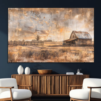 FARM2-MGV-CV-36X24-Rustic Farmhouse Wall Art Canvas Print, Framed Old Barn Art Picture Print, Southwestern Farmhouse Perfect Rustic Decor Artwork