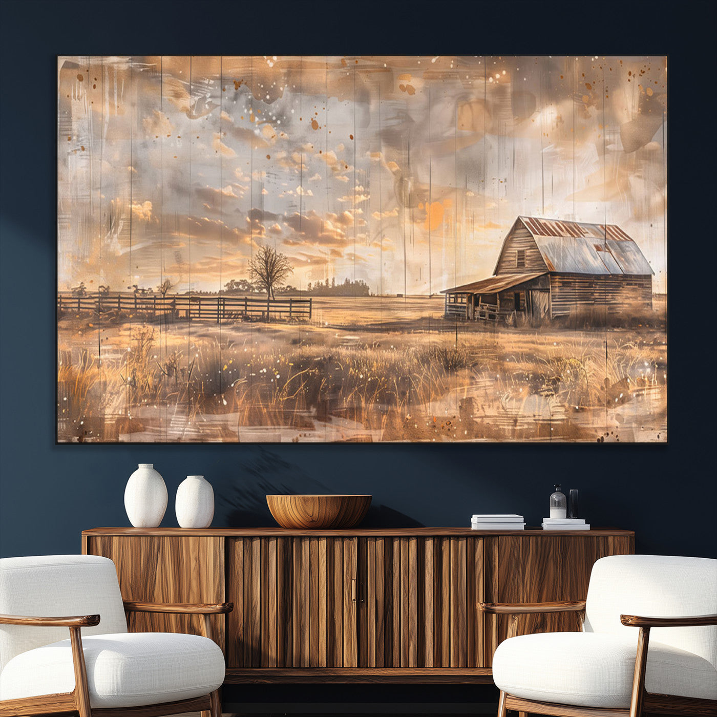 FARM2-SEG-FC-51X34_Oversize_Oversize-Rustic Farmhouse Wall Art Canvas Print, Framed Old Barn Art Picture Print, Southwestern Farmhouse Perfect Rustic Decor Artwork