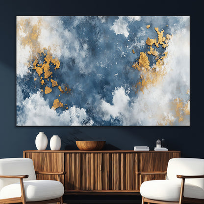 39575-SEG-FC-51X34_Oversize_Oversize-Blue and Gold Abstract Wall Art – Modern Canvas Print Featuring Cloudy Textures with Metallic Accents, Contemporary Artwork for
