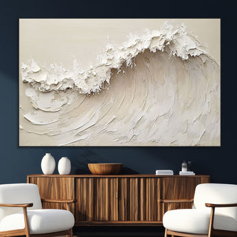 45175-SEG-FC-51X34_Oversize_Oversize-Textured Wave Wall Art Canvas Print, Framed Minimal Seascape Art Picture Print, Elegant Wave Perfect Modern Coastal Decor Artwork