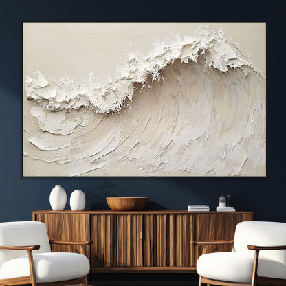 45175-SEG-FC-51X34_Oversize_Oversize-Textured Wave Wall Art Canvas Print, Framed Minimal Seascape Art Picture Print, Elegant Wave Perfect Modern Coastal Decor Artwork