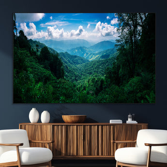74439378-SEG-FC-51X34_Oversize_Oversize-Tropical Jungle Wall Art Canvas Print, Framed Lush Valley Art Picture Print, Forest Mountains Perfect Tropical Wilderness Decor