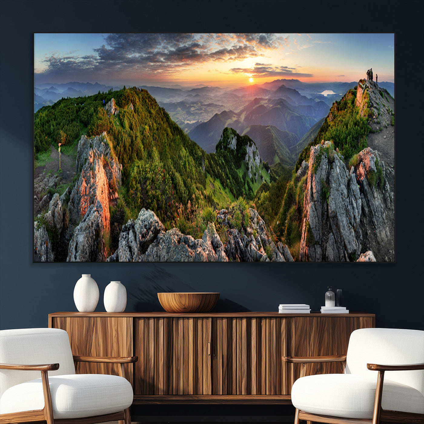 51582565-SEG-FC-51X34_Oversize_Oversize-Mountain Sunrise Panorama Wall Art – Scenic Landscape Canvas Print, Hiking Adventure Nature Photography, Large Mountain Range Wall