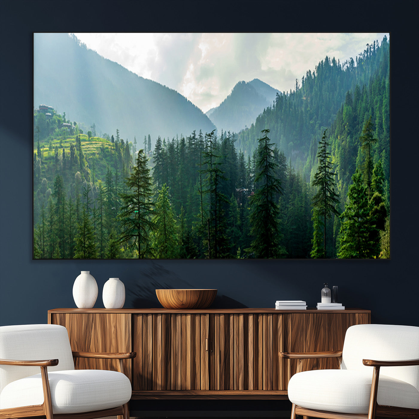 83417191-SEG-FC-51X34_Oversize_Oversize-Misty Mountain Forest Wall Art – Pine Tree Landscape Canvas Print, Nature Photography Panorama, Tranquil Green Forest Décor for