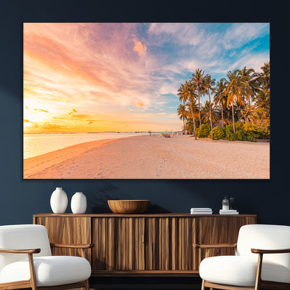 41542880-MGV-CV-36X24-Tropical Beach Wall Art Canvas Print, Framed Palm Trees Art Picture Print, Sunset Shore Perfect Tropical Coastal Decor Artwork