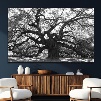 81655611-SEG-FC-51X34_Oversize_Oversize-Ancient Oak Wall Art Canvas Print, Framed Twisted Branches Art Picture Print, Gnarled Tree Perfect Moody Nature Decor Artwork