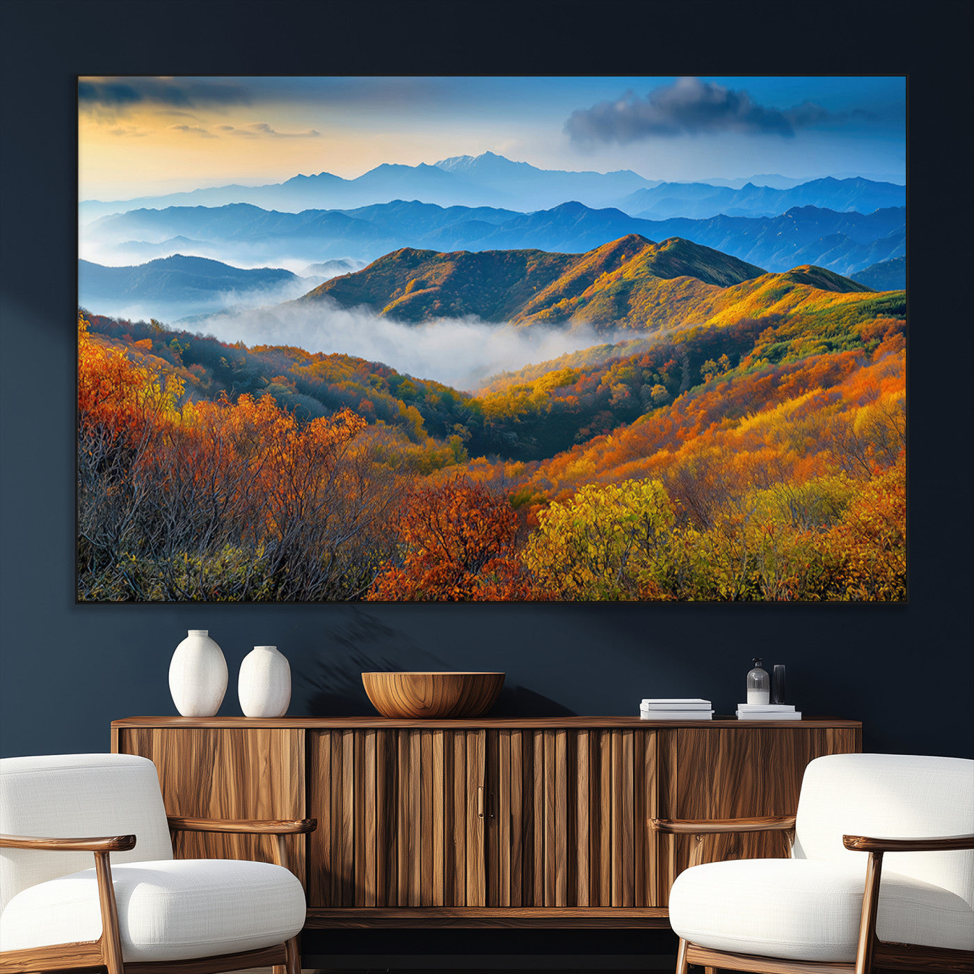 86772247-SEG-FC-51X34_Oversize_Oversize-Autumn Mountains Wall Art Canvas Print, Framed Fall Foliage Art Picture Print, Vibrant Hills Perfect Vibrant Nature Decor Artwork