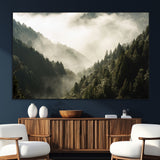57570237-SEG-FC-51X34_Oversize_Oversize-Misty Valley Wall Art Canvas Print, Framed Foggy Forest Art Picture Print, Pine Trees Perfect Moody Woodland Decor Artwork