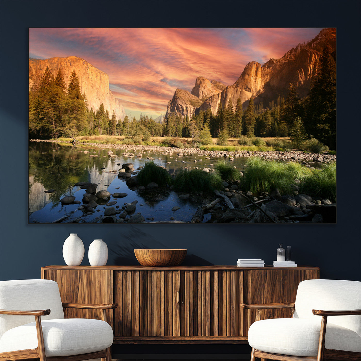 31199457-SEG-FC-51X34_Oversize_Oversize-Yosemite Valley Wall Art Canvas Print, Framed El Capitan Art Picture Print, Sunset Sky Perfect Vibrant Western Decor Artwork