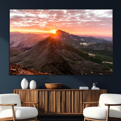 50957419-SEG-FC-51X34_Oversize_Oversize-Mountain Sunrise Wall Art Canvas Print, Framed Alpine Ridge Art Picture Print, Mountain Range Perfect Vibrant Rustic Decor Artwork