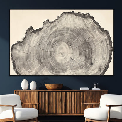 98921313-MGV-CV-36X24-Tree Ring Wall Art Canvas Print, Framed Wood Slice Art Picture Print, Minimalist Wood Perfect Rustic Academic Decor Artwork