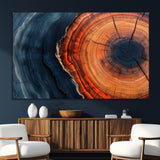 57732250-SEG-FC-51X34_Oversize_Oversize-Tree Ring Abstract Wall Art – Blue Orange Wood Grain Canvas Print, Modern Rustic Nature Artwork for Living Room, Office,