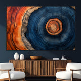 72209152-SEG-FC-51X34_Oversize_Oversize-Abstract Tree Ring Wall Art – Vibrant Blue Orange Wood Grain Canvas Print, Rustic Modern Nature Artwork for Living Room, Office,