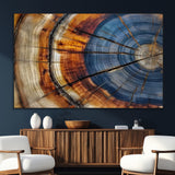 18032999-SEG-FC-51X34_Oversize_Oversize-Tree Ring Wall Art – Blue Brown Abstract Wood Slice Canvas Print, Rustic Modern Nature Decor for Living Room, Office, Bedroom or