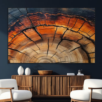 65909987-MGV-CV-36X24-Rustic Tree Ring Wall Art – Nature Inspired Wooden Texture Canvas Print, Modern Abstract Artwork for Living Room, Bedroom, Office