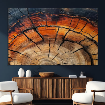 65909987-MGV-CV-36X24-Rustic Tree Ring Wall Art – Nature Inspired Wooden Texture Canvas Print, Modern Abstract Artwork for Living Room, Bedroom, Office