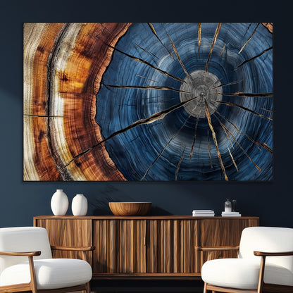 45268471-MGV-CV-36X24-Rustic Tree Ring Wall Art – Natural Wood Texture Canvas Print, Abstract Tree Stump Farmhouse Decor for Log Cabin, Wooden House or