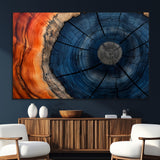 26110607-SEG-FC-51X34_Oversize_Oversize-Blue and Orange Tree Ring Wall Art – Abstract Wood Cross Section Canvas Print, Modern Rustic Nature Decor for Living Room, Office,