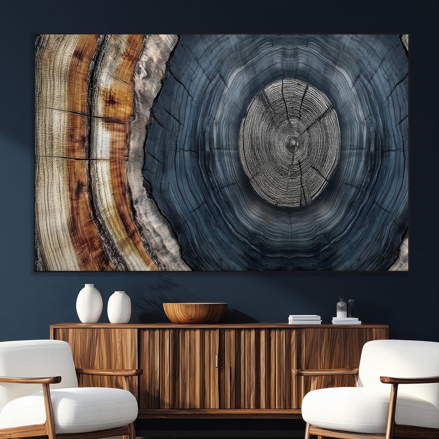 91368647-MGV-CV-36X24-Tree Ring Wall Art – Natural Rustic Wood Texture Canvas Print, Farmhouse Log Cabin Decor, Framed Abstract Tree Stump for Living