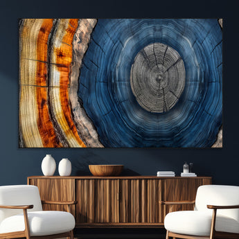 84489410-SEG-FC-51X34_Oversize_Oversize-Framed Abstract Tree Ring Wall Art Print, Natural Rustic Wood Texture Canvas Print, Wood Tree Stump Farmhouse, Log Cabin Wooden