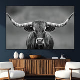 81228550-SEG-FC-51X34_Oversize_Oversize-Framed Texas Longhorn Bull Art Canvas Print, Western Bull Wall Art Print, Long Horn Bull Photo Print for Log Cabin, Large Bull