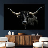 37531960-SEG-FC-51X34_Oversize_Oversize-Black Longhorn Bull Wall Art – Dramatic Western Cattle Canvas Print, Rustic Farmhouse Animal Artwork for Living Room, Bedroom,