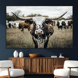 79025945-SEG-FC-51X34_Oversize_Oversize-Texas Longhorn Wall Art Canvas Print, Framed Speckled Cow Art Picture Print, Horned Cattle Perfect Rustic Western Decor Artwork