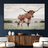 28309012-SEG-FC-51X34_Oversize_Oversize-Texas Longhorn Wall Art Canvas Print, Framed Spotted Cattle Art Picture Print, Horned Bull Perfect Rustic Western Decor Artwork