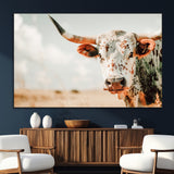 72766375-SEG-FC-51X34_Oversize_Oversize-Texas Longhorn Wall Art Canvas Print, Framed Spotted Cow Art Picture Print, Horned Cattle Perfect Rustic Western Decor Artwork