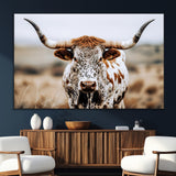 76294381-SEG-FC-51X34_Oversize_Oversize-Texas Longhorn Wall Art Canvas Print, Framed Spotted Cow Art Picture Print, Horned Cattle Perfect Rustic Western Decor Artwork