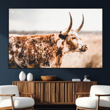 11528295-SEG-FC-51X34_Oversize_Oversize-Speckled Longhorn Wall Art Canvas Print, Framed Texas Cattle Art Picture Print, Horned Cow Perfect Rustic Western Decor Artwork