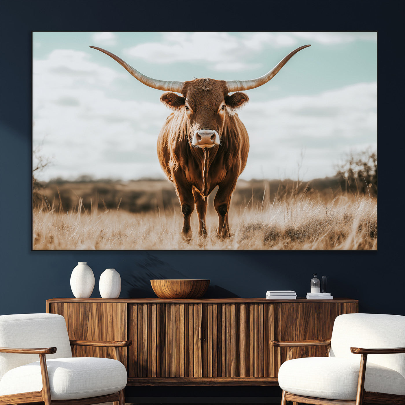 39350715-SEG-FC-51X34_Oversize_Oversize-Texas Longhorn Wall Art Canvas Print, Framed Longhorn Cow Art Picture Print, Western Cattle Perfect Rustic Western Decor Artwork