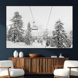 55003599-SEG-FC-51X34_Oversize_Oversize-Snowy Ski Lift Wall Art Canvas Print, Framed Winter Forest Art Picture Print, Ski lift Ride Perfect Winter Lodge Decor Artwork