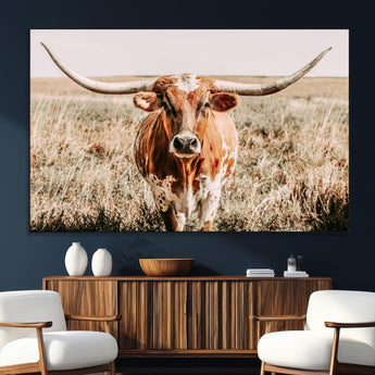 54986862-MGV-CV-36X24-Majestic Longhorn Wall Art – Canvas Print of Graceful Strength & Bold Spirit, Wild Plains Beauty Nature Inspired Rustic Decor for